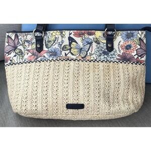 Sakroots Handbag Butterfly Floral Jute Straw Satchel Purse Bag Boho Charm/Tassel